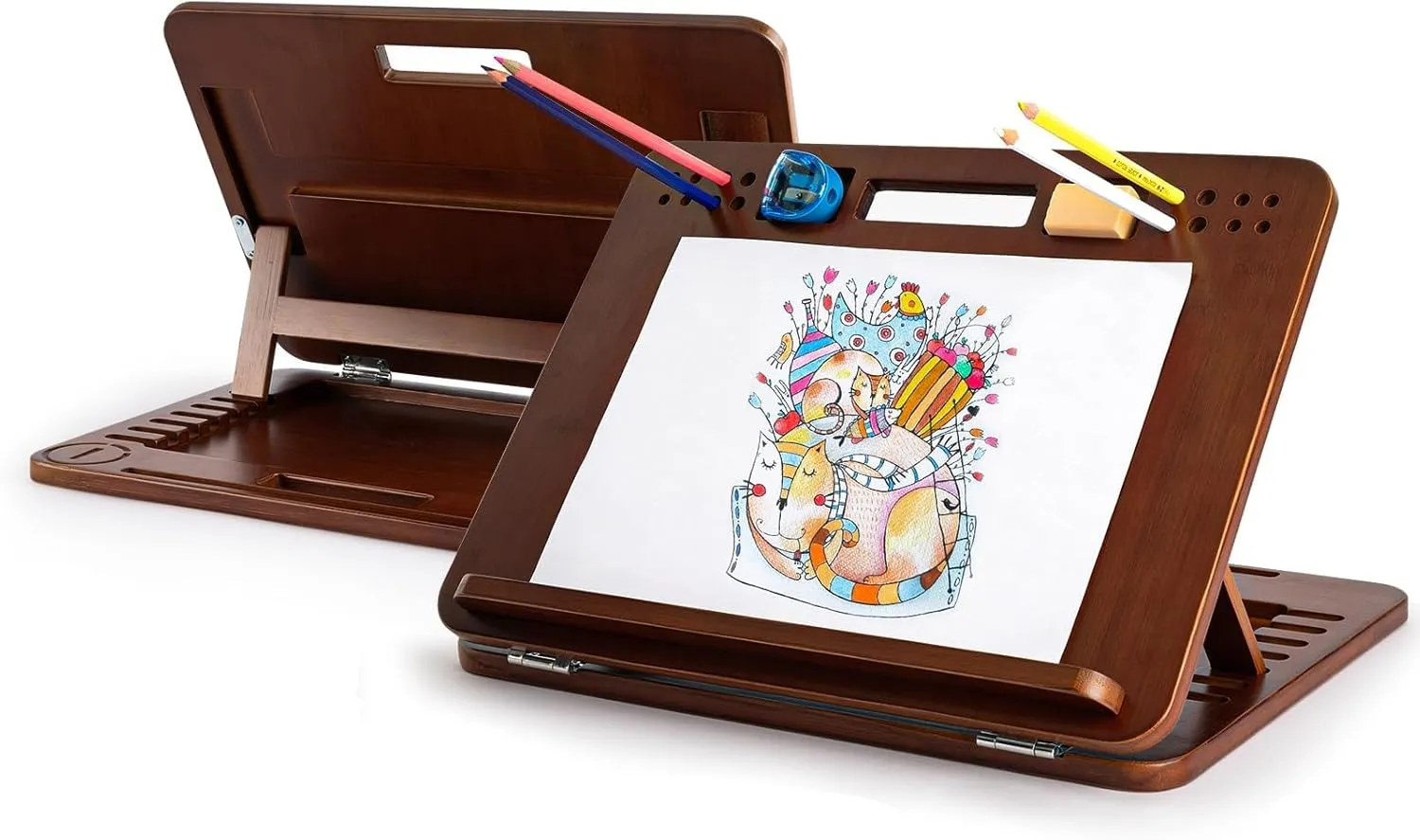 StrongTek 6-Position Bamboo Table Easel, 16x12 Inch Adjustable Drawing and Sketching Board with Built-in Handle and Back Storage, Portable Art and Lap Desk for Sketching, Reading, and Book Stand