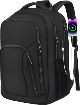 Travel Laptop Backpack 17 Inch TSA Friendly Large Backpack for Men Women Business Carry On Backpack with USB Charging Port Anti Theft Computer Bag, Work Anti Theft Black Rucksack, black