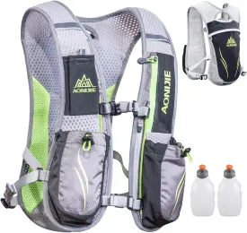 TRIWONDER Running Vest for Men Women Hydration Backpack Water Pack 5.5L Lightweight Runner Marathon Trail Hiking Cycling (Black&Grey - with 2 Water Bottles)
