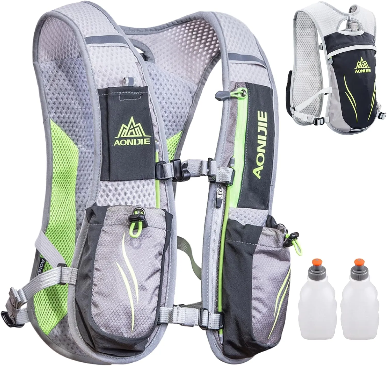 TRIWONDER Running Vest for Men Women Hydration Backpack Water Pack 5.5L Lightweight Runner Marathon Trail Hiking Cycling (Black&Grey - with 2 Water Bottles)