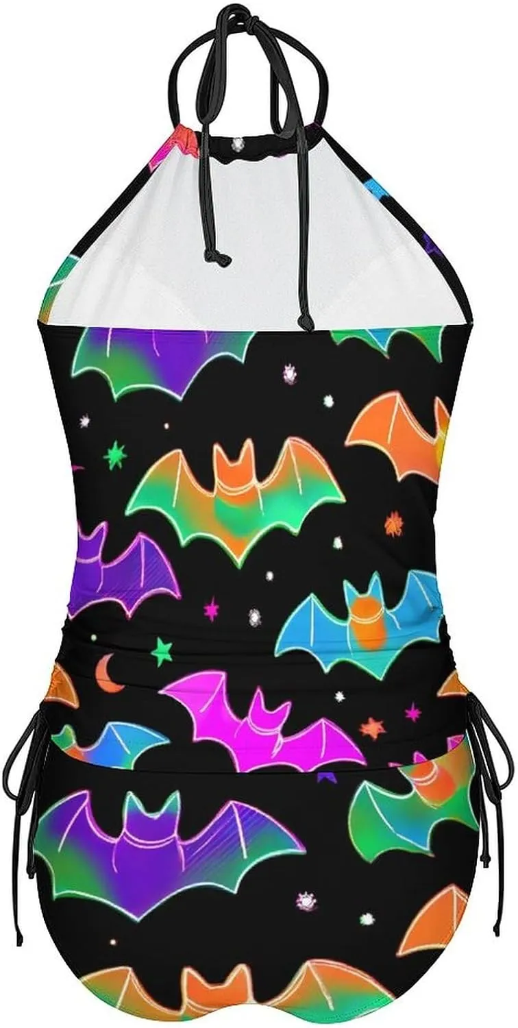 Womens Swimwear Tankini Set, Drawstring Side Halter Tops with Bikini Bottom Tummy Control Bathing Suit
