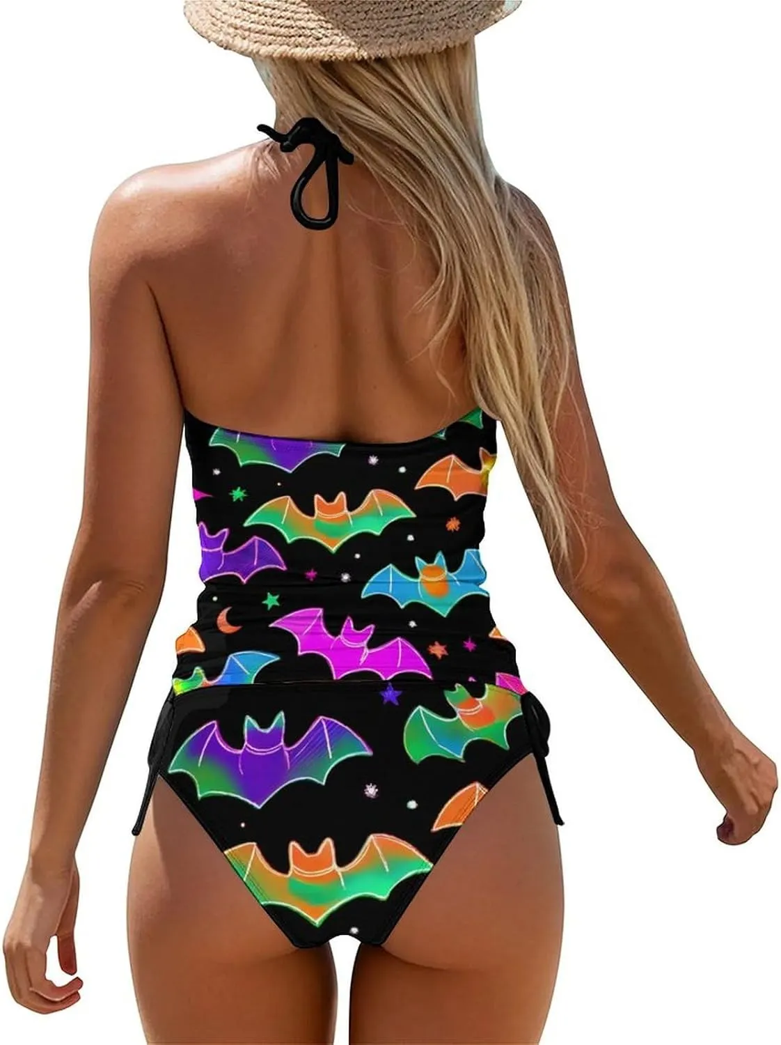 Womens Swimwear Tankini Set, Drawstring Side Halter Tops with Bikini Bottom Tummy Control Bathing Suit