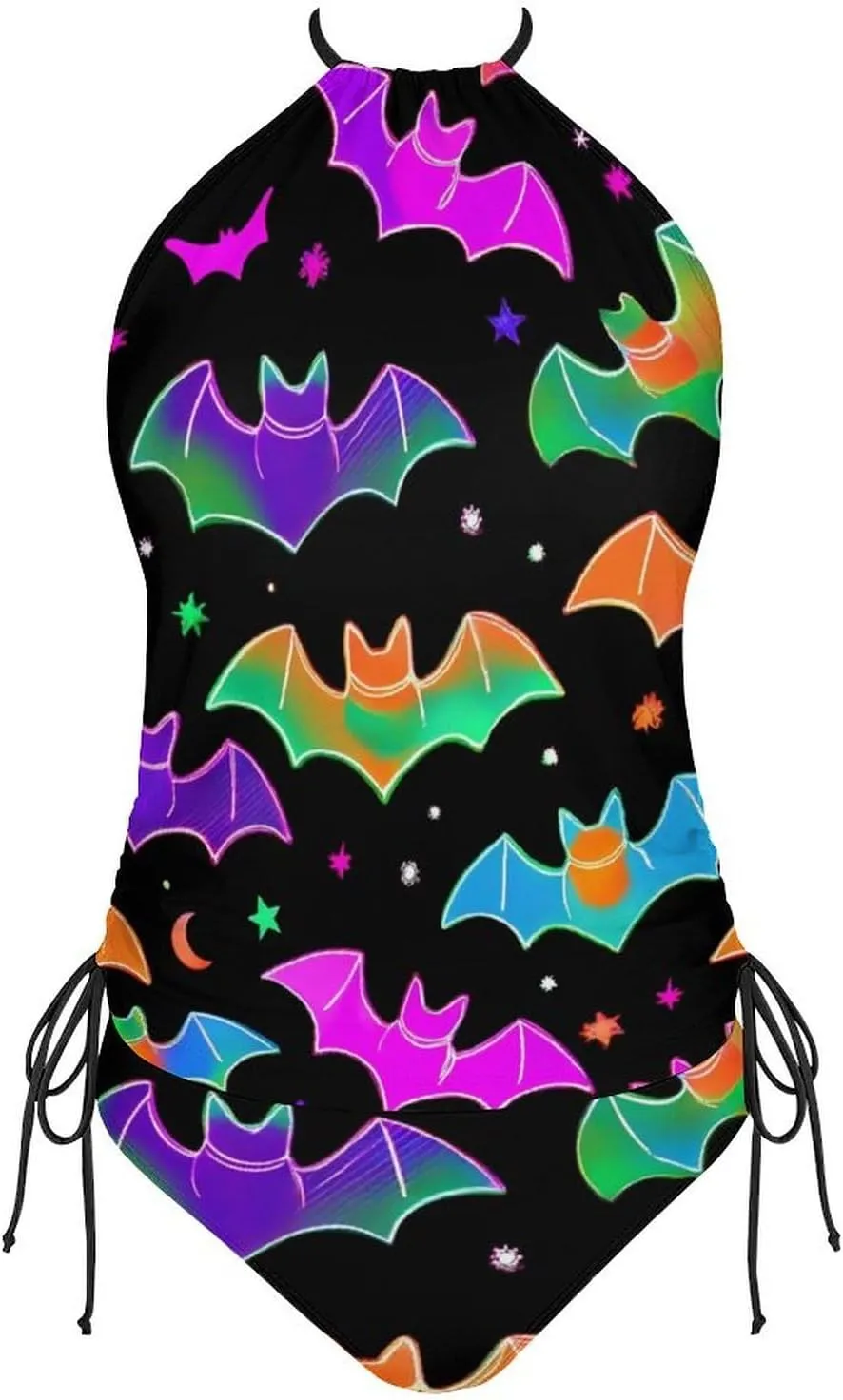Womens Swimwear Tankini Set, Drawstring Side Halter Tops with Bikini Bottom Tummy Control Bathing Suit
